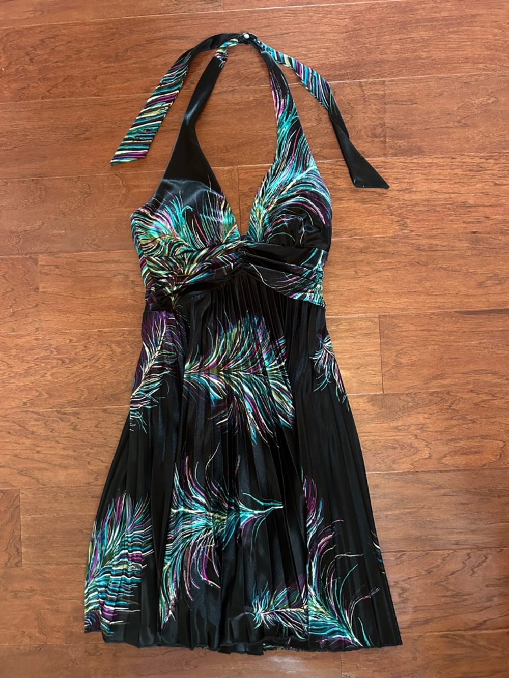 Speechless Black Halter Backless Dress with Teal Purple Print